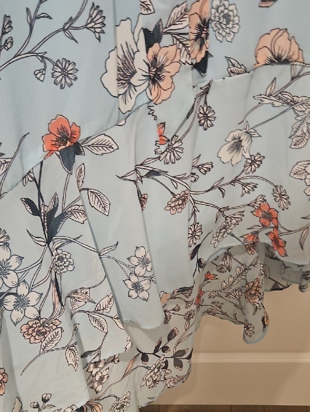 Sky Blue Floral High-Low Ruffle Dress - Picture 4 of 6